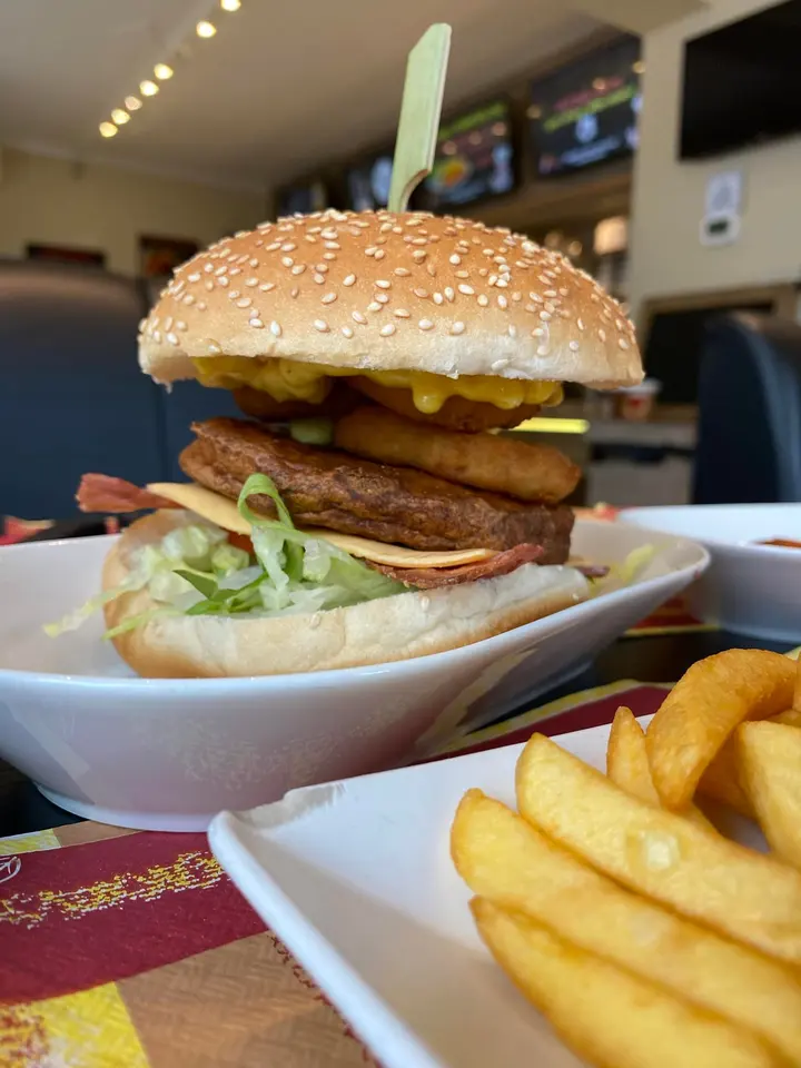 Een hamburger met friet